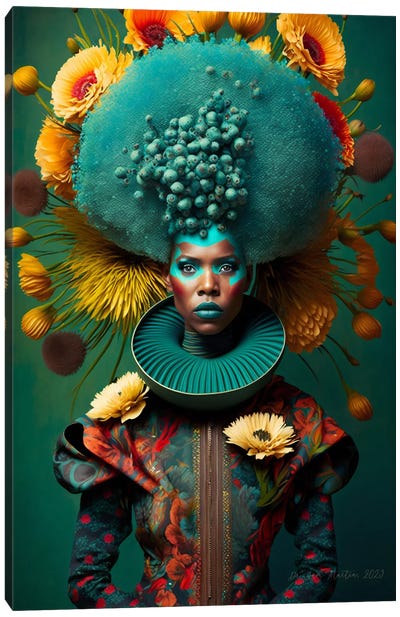 Retro Futurist African Woman - Mushrooms IX Canvas Art Print - Mushroom Art