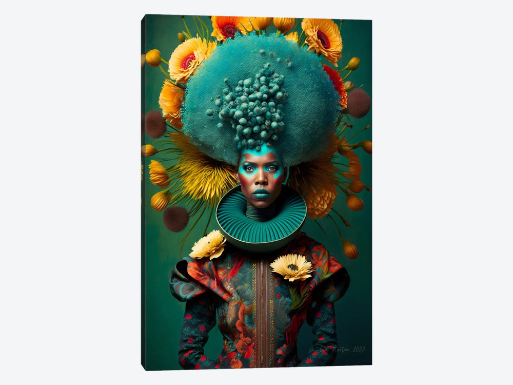Retro Futurist African Woman - Mushrooms IX by Digital Wild Art 1-piece Canvas Art Print
