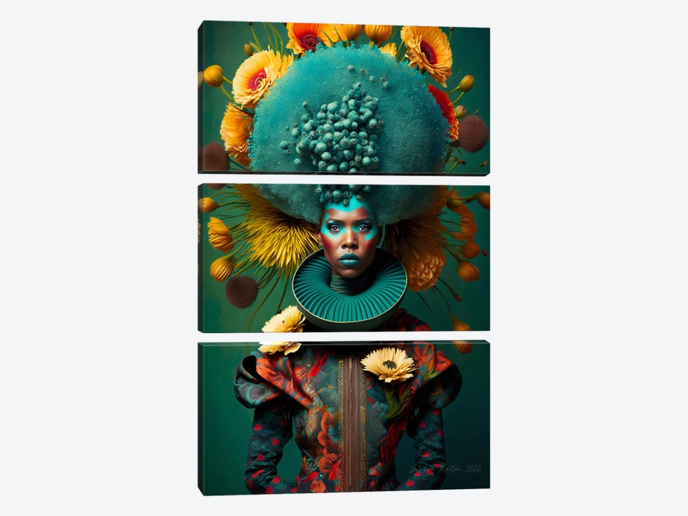 Retro Futurist African Woman - Mushrooms IX by Digital Wild Art 3-piece Canvas Print