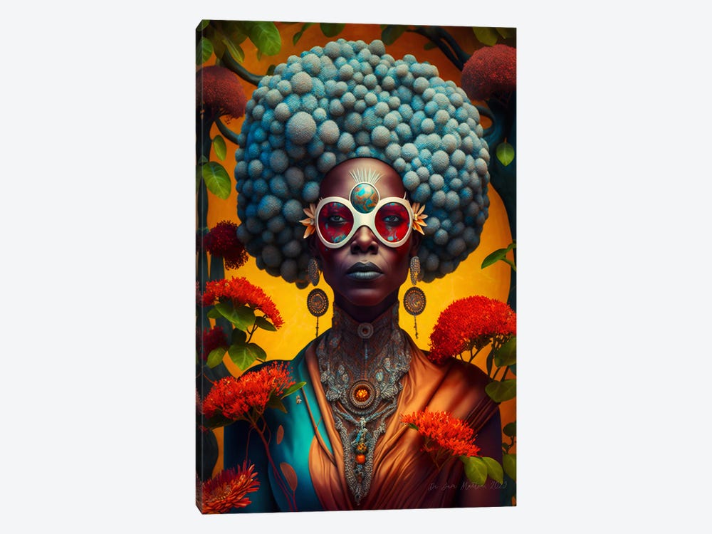 Retro Futurist African Woman - Mushrooms - X by Digital Wild Art 1-piece Canvas Art