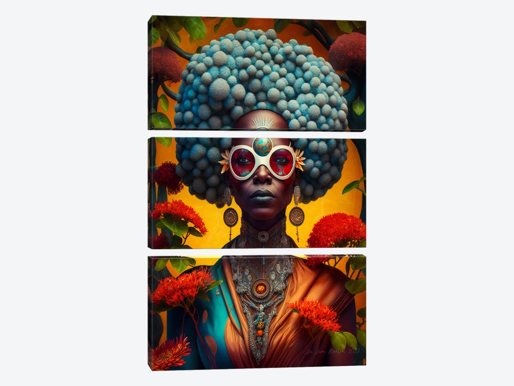Retro Futurist African Woman - Mushrooms - X by Digital Wild Art 3-piece Canvas Artwork