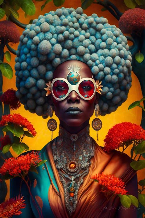 Retro Futurist African Woman - Mushrooms - X