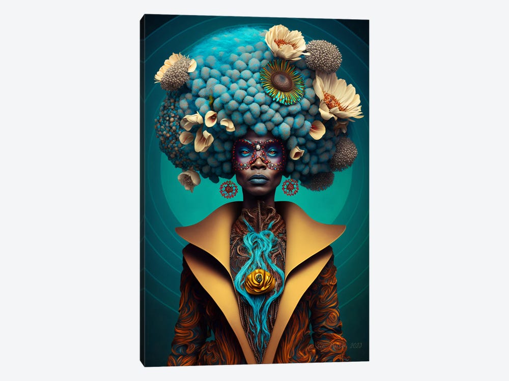 Retro Futurist African Woman - Mushrooms - XI by Digital Wild Art 1-piece Canvas Art Print