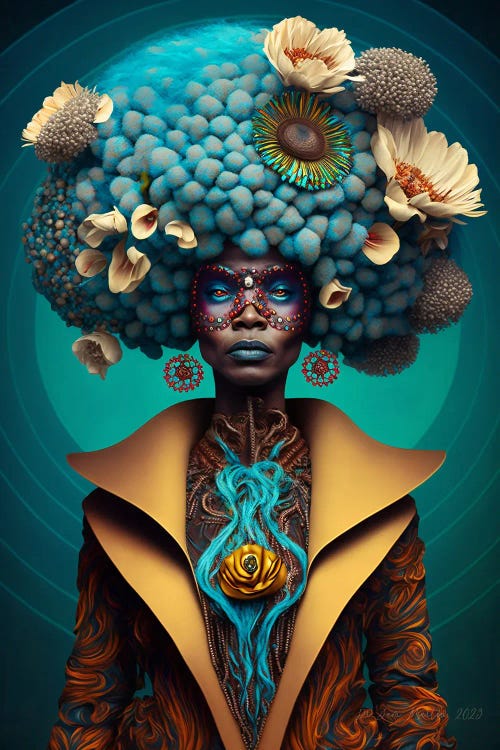 Retro Futurist African Woman - Mushrooms - XI