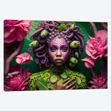 Retro Futurist African Woman - Reptiles I Canvas Print #DGW98} by Digital Wild Art Canvas Wall Art