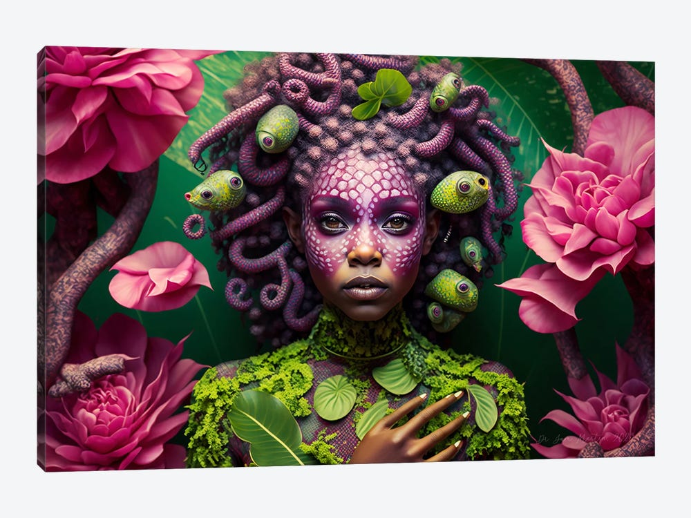 Retro Futurist African Woman - Reptiles I by Digital Wild Art 1-piece Canvas Wall Art
