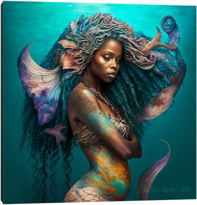Afrofuturist African Black Mermaid I Canvas Art Print - Mermaid Art