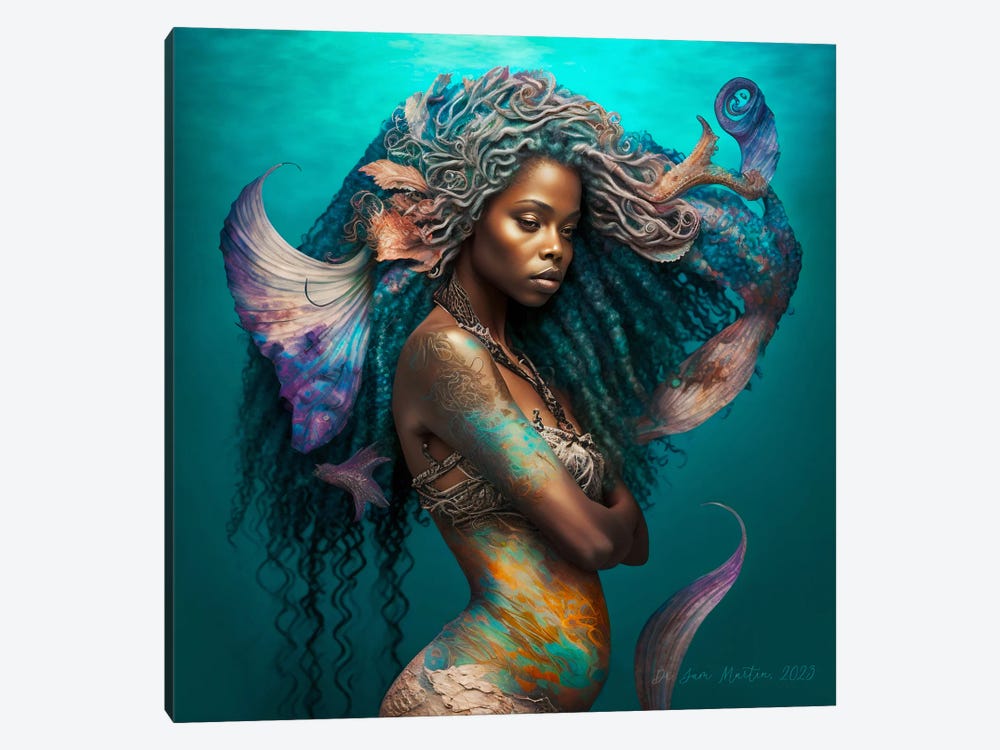 Afrofuturist African Black Mermaid I by Digital Wild Art 1-piece Canvas Artwork