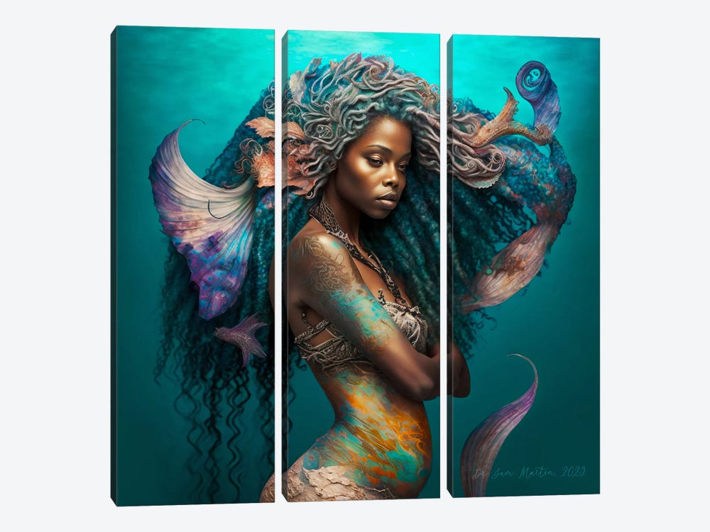 Afrofuturist African Black Mermaid I by Digital Wild Art 3-piece Canvas Art