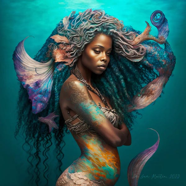 Afrofuturism: Afrofuturist African Black Mermaid I by Digital Wild Art