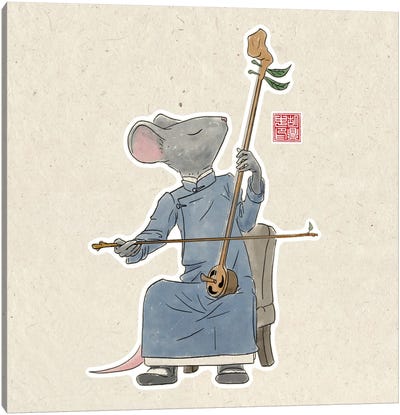 Mouse With Erhu Canvas Art Print - Japanimals