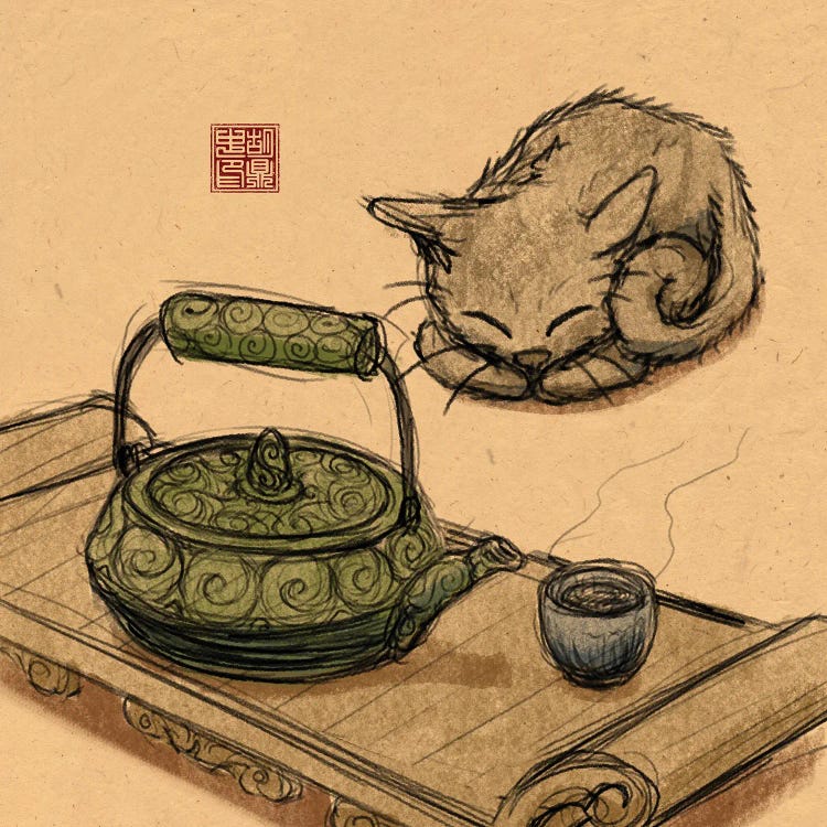 Tea Time Kitty by Dingzhong Hu wall art