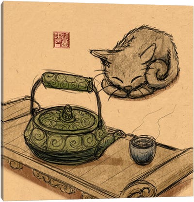 Tea Time Kitty Canvas Art Print - Dingzhong Hu
