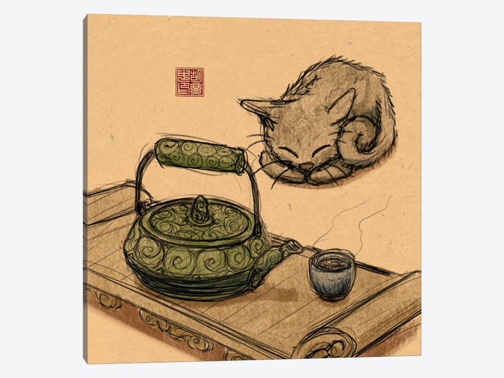 Tea Time Kitty by Dingzhong Hu 1-piece Art Print