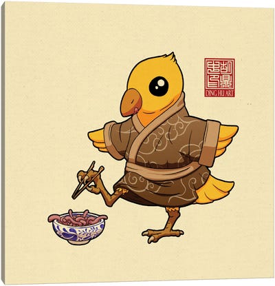 Silly Bird Gets The Worm Canvas Art Print - Asian Cuisine Art