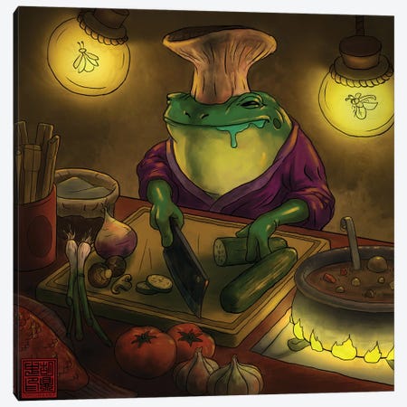 Frog Chef Canvas Print #DGZ23} by Dingzhong Hu Canvas Art