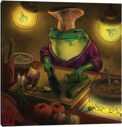 Frog Chef Canvas Art Print - Asian Cuisine Art