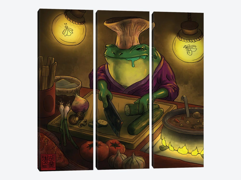Frog Chef by Dingzhong Hu 3-piece Canvas Print