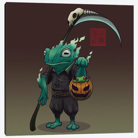 A Frog And His Son Trick Or Treating Canvas Print #DGZ26} by Dingzhong Hu Art Print