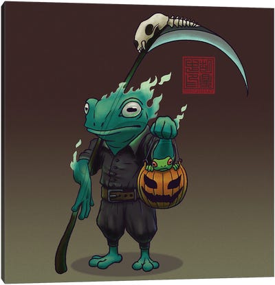 A Frog And His Son Trick Or Treating Canvas Art Print - Dingzhong Hu