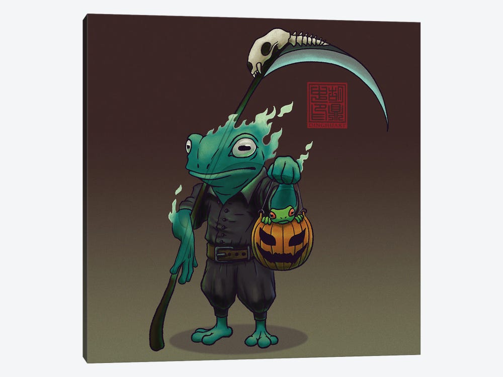 A Frog And His Son Trick Or Treating by Dingzhong Hu 1-piece Canvas Wall Art