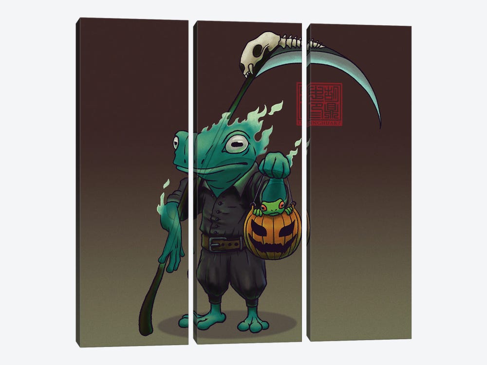 A Frog And His Son Trick Or Treating by Dingzhong Hu 3-piece Canvas Wall Art