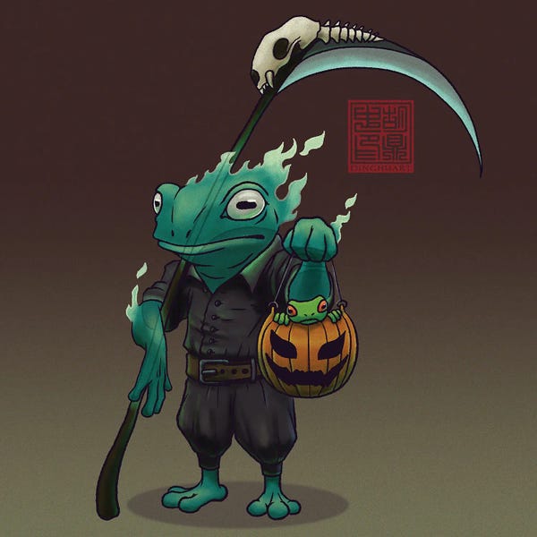 Dingzhong Hu: A Frog And His Son Trick Or Treating by Dingzhong Hu