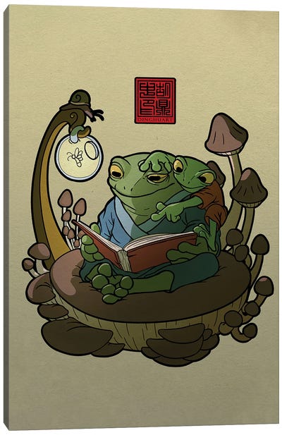 Froggy Storytime Canvas Art Print - Frog Art