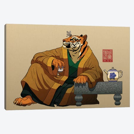Lounging Tiger, Perching Dragonfly Canvas Print #DGZ3} by Dingzhong Hu Canvas Wall Art