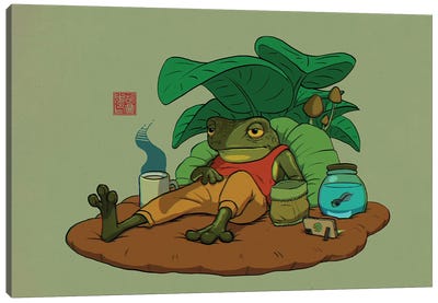 A Tired Frog And His Son Canvas Art Print - Frog Art