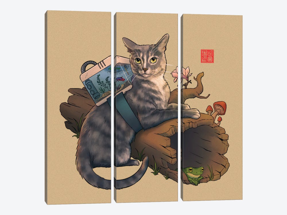 Adventure Cat by Dingzhong Hu 3-piece Canvas Wall Art