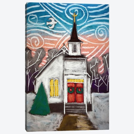 Winter Scene Church Canvas Print #DHD185} by David Hinds Canvas Art Print