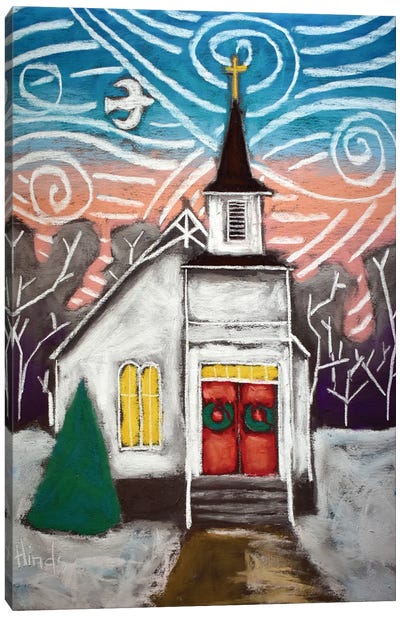 Winter Scene Church Canvas Art Print - Religious Christmas Art