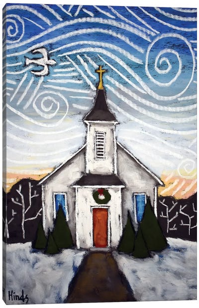 Winter Scene Church II Canvas Art Print - Religious Christmas Art