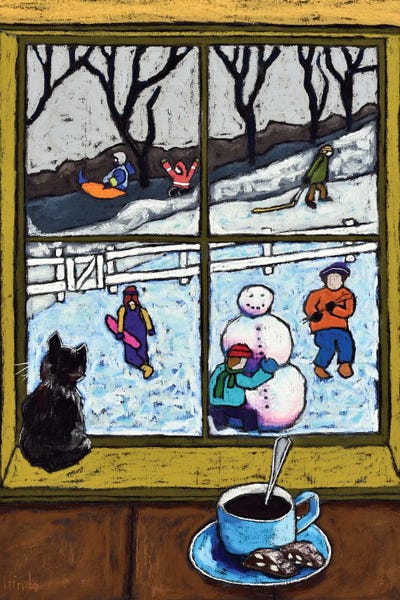 Black Cats: Winter Scene Of Children Playing by David Hinds