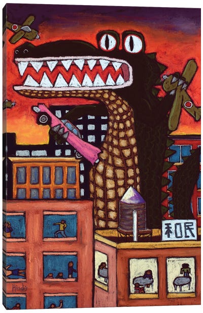 Godzilla Canvas Art Print - Witty Humor Art