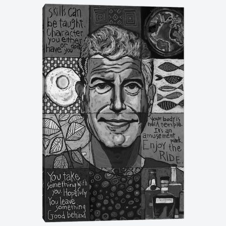 Anthony Bourdain Collage - Black and White Canvas Print #DHD251} by David Hinds Canvas Wall Art