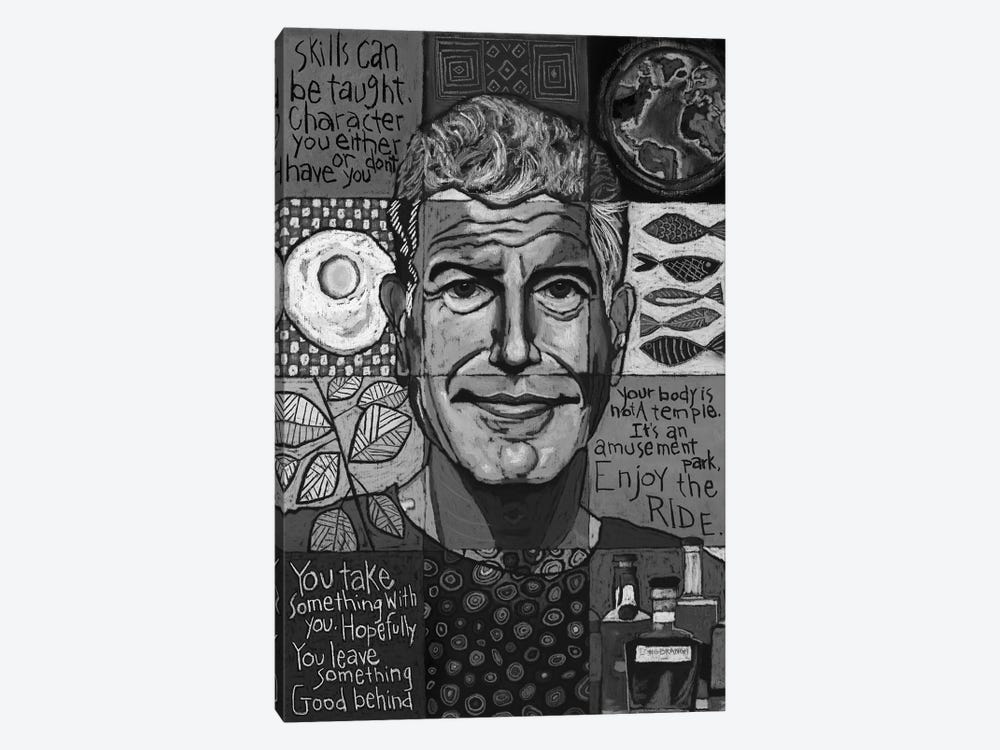 Anthony Bourdain Collage - Black and White by David Hinds 1-piece Canvas Wall Art