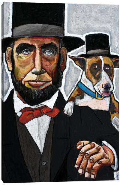 Abraham Lincoln With His Dog Canvas Art Print - Abraham Lincoln