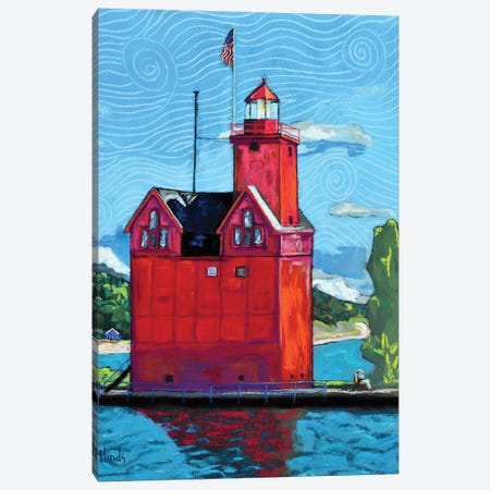 Big Red Lighthouse Canvas Print #DHD276} by David Hinds Art Print
