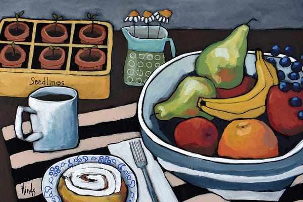 Folk Art: Cinnamon Roll With Fruit Bowl by David Hinds