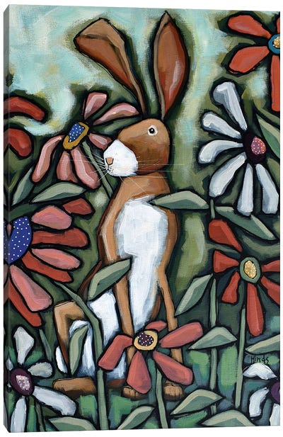 Brown Bunny Canvas Art Print - Folk Art