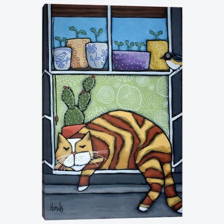 Cat Sleeping In The Window Sill Canvas Print #DHD305} by David Hinds Canvas Print