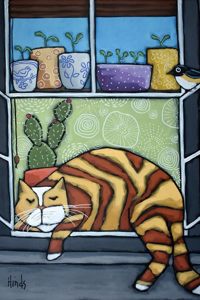 Succulents: Cat Sleeping In The Window Sill by David Hinds