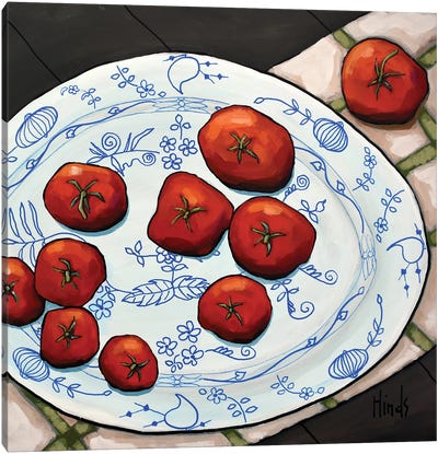 Tomatoes On A Platter Canvas Art Print - Gingham Patterns