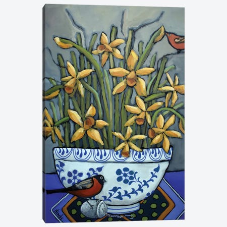 Birds And Daffodils Canvas Print #DHD318} by David Hinds Canvas Art Print