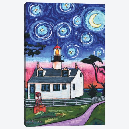 Starry Night Over Point Pinos Lighthouse Canvas Print #DHD31} by David Hinds Art Print