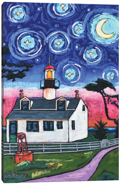 Starry Night Over Point Pinos Lighthouse Canvas Art Print - David Hinds