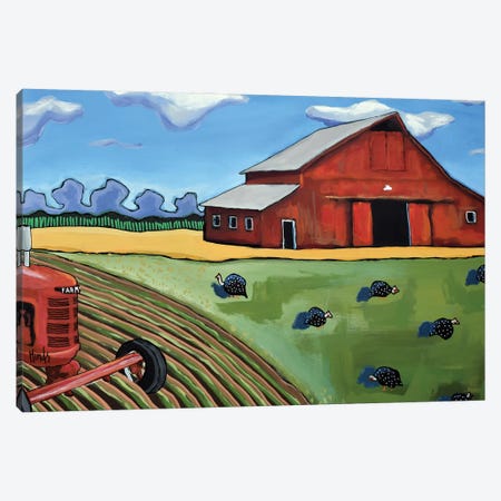 Old Red Barn With Guinea Fowl And A Farmall Canvas Print #DHD327} by David Hinds Canvas Art Print