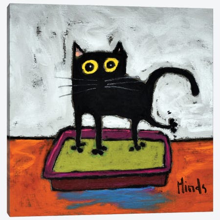 Black Cat In The Litter Box Canvas Print #DHD352} by David Hinds Art Print